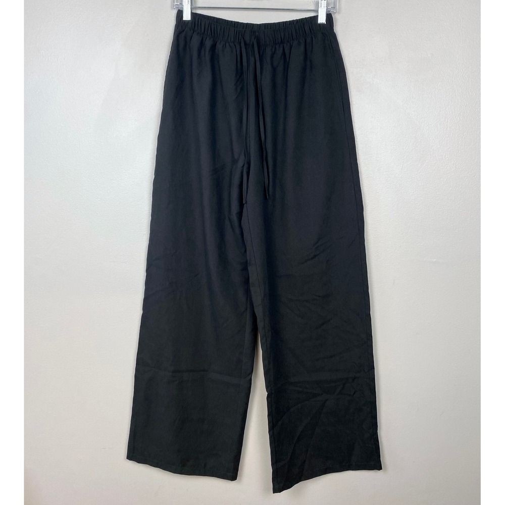 White Fox Power To Her Pants Wide Leg Drawstring‎ Black Comfy Casual Size Small
